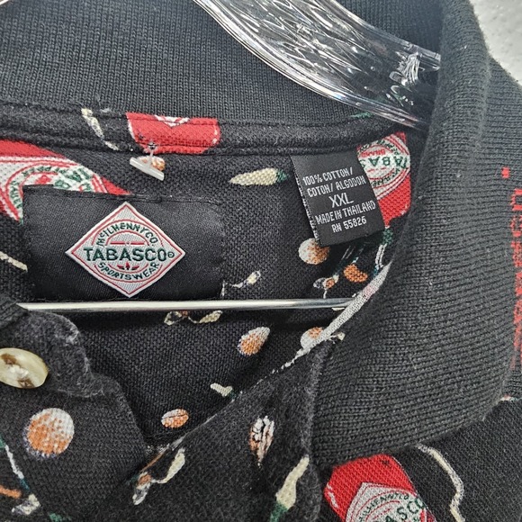Vintage Tabasco Shirt Mens 2XL Polo Hot Sauce Golf Club Print Logo All Over - Picture 4 of 5